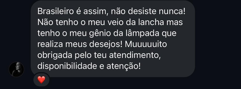 Print de conversa no WhatsApp: cliente agradece o atendimento, a disponibilidade e a atenção, dizendo que a Procase realizou seu desejo